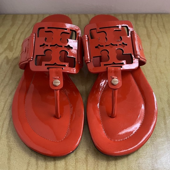 TORY BURCH Miller Patent Leather Orange Sandals size 7 - Picture 5 of 12